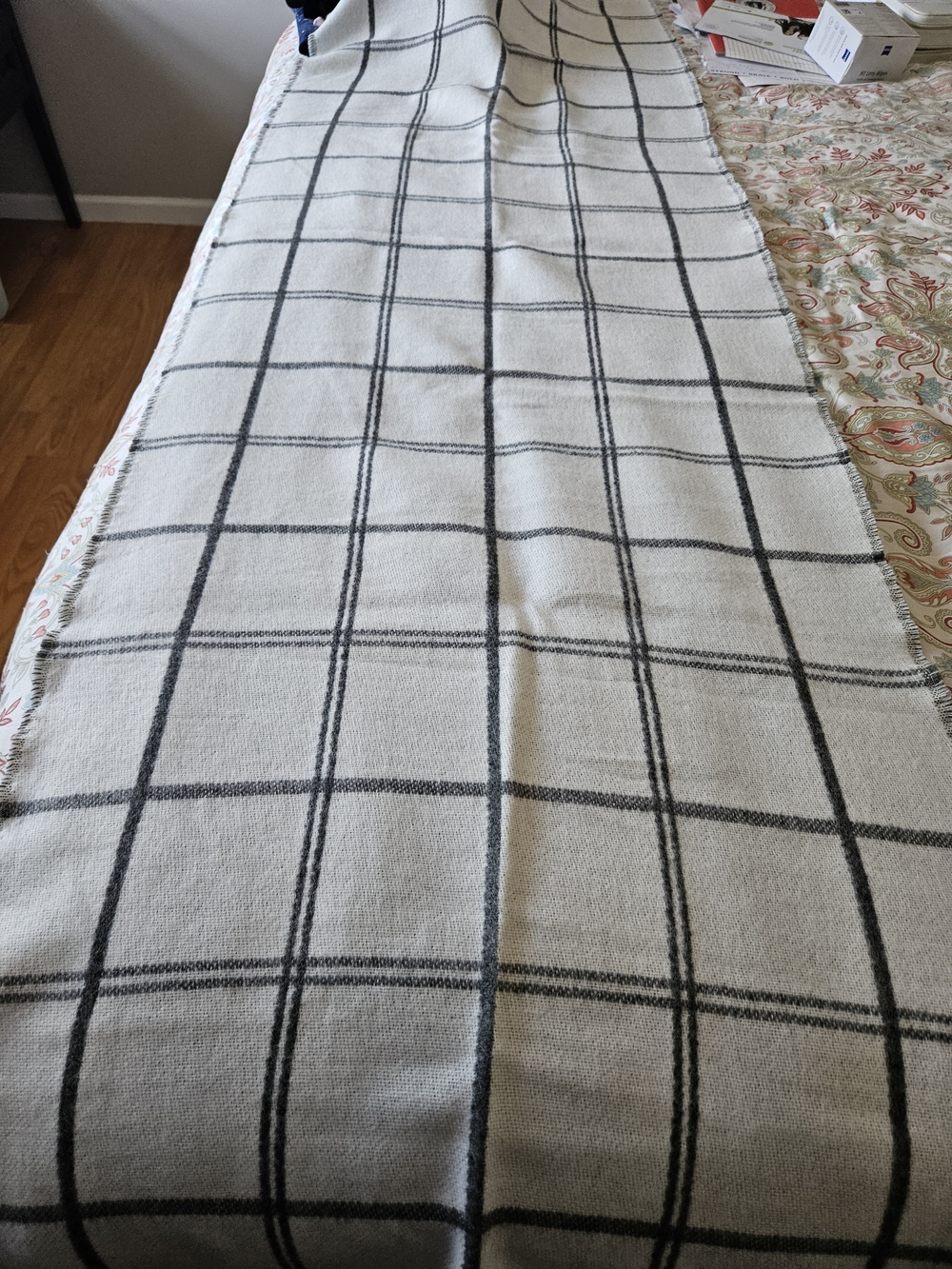 LOFT Reversible Checker Plaid Scarf/ Throw Blanket NWT in White & Gray/Black